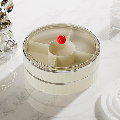 Rotating Snack Organizer with Lid,Accessible Luxury and High-End Snacks, Melon Seeds, Candies, Dried Fruits and Nuts Plate, Living Room Coffee Table, High-Looking Fruit Plate (Cream)
