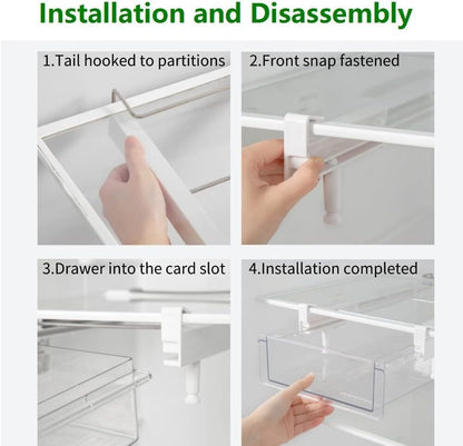 vacane Upgraded Refrigerator Drawers Organizer - Pull Out Fridge Bins with Handle, Extra-Long 19.5" Stretchable and Deep Storage