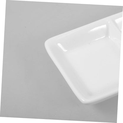 Luxshiny 5.5 Inch Ceramic Sauce Dish Plate 2-compartment Snack Serving Tray for Appetizers Divided Sauce Dishes Lid