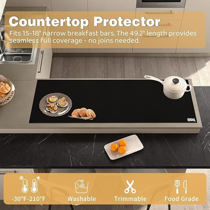 49.2" x 15.7" Large Silicone Mat for Kitchen Counter Protector, Cuttable Silicon Countertop Protector Mat Heat Resistant Mats for Countertop, Cut to Fit Placemat Ship Roll by Foepoge, Black
