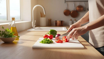 FARBERWARE Large Cutting Board, Dishwasher- Safe Plastic Chopping Board for Kitchen with Easy Grip Handle, 11in by 14in, White
