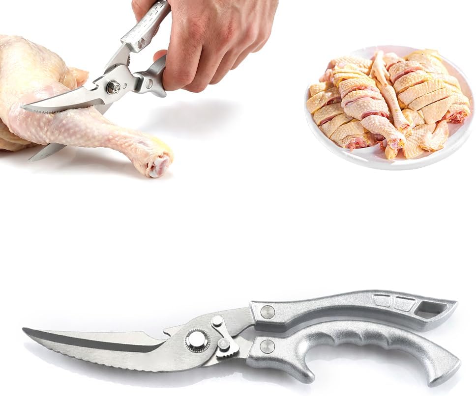 Multi-Purpose Kitchen Shears, 2026 Upgraded Heavy Duty Stainless Steel Kitchen Scissors, with Spring Loaded Handle, Stainless Steel Bone Cut Kitchen Scissors Poultry Shears (1)