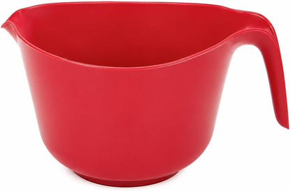 Red Mixing Bowl with Handle and Pour Spout, Large BPA-Free Plastic Batter Bowl, Red, Dishwasher Safe, for Baking, Cooking and Meal Prep
