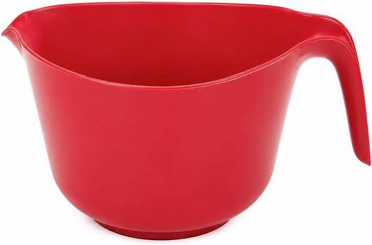 Red Mixing Bowl with Handle and Pour Spout, Large BPA-Free Plastic Batter Bowl, Red, Dishwasher Safe, for Baking, Cooking and Meal Prep