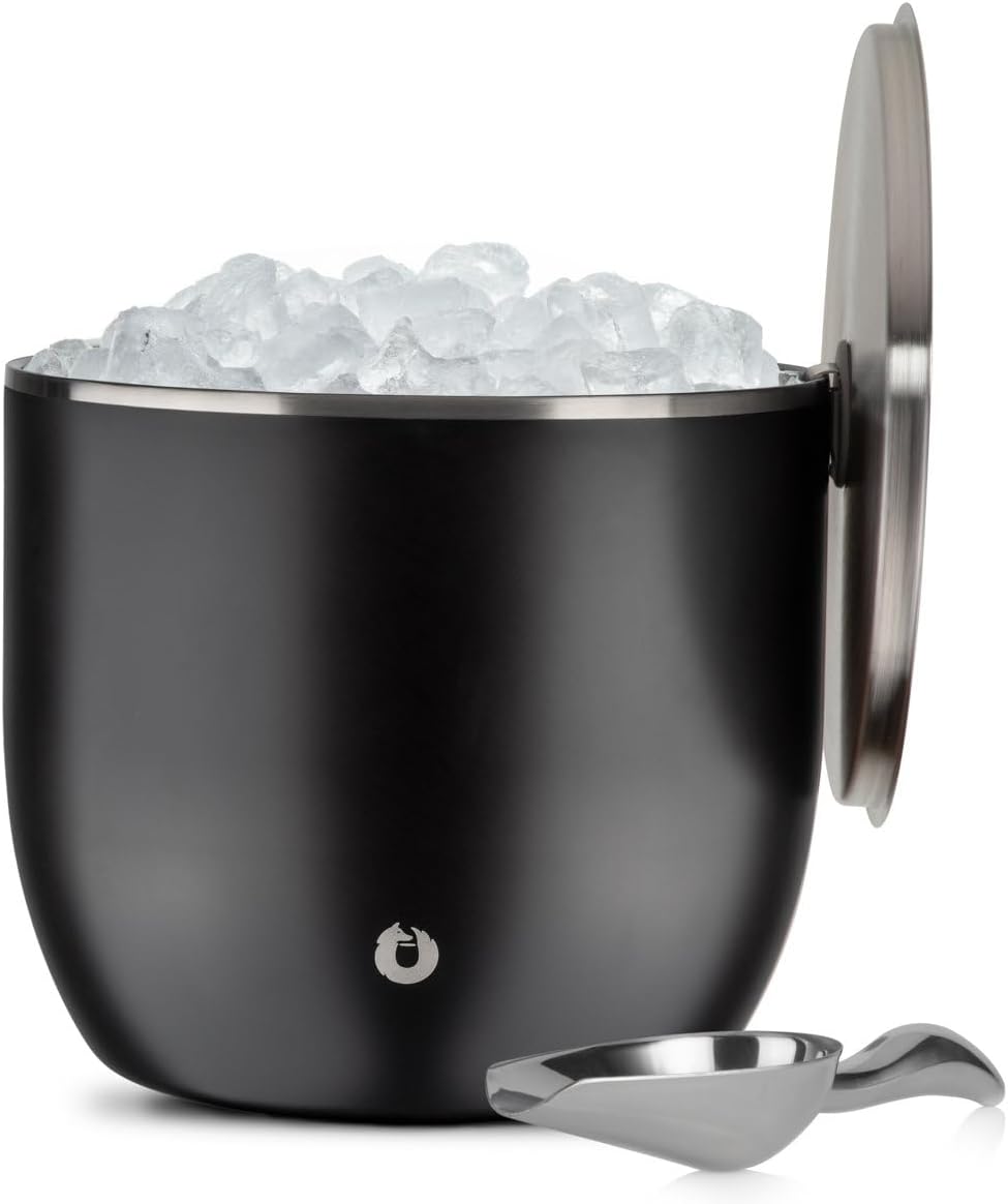SNOWFOX Plus, Premium Vacuum Insulated Stainless Steel Ice Bucket with Lid/Scoop,Home Bar Accessories,Elegant Bartending Ice Bucket for Parties,Beautiful Outdoor Entertaining Supplies,3L,Natural Teak