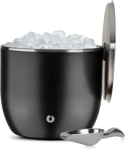 SNOWFOX Plus, Premium Vacuum Insulated Stainless Steel Ice Bucket with Lid/Scoop,Home Bar Accessories,Elegant Bartending Ice Bucket for Parties,Beautiful Outdoor Entertaining Supplies,3L,Natural Teak