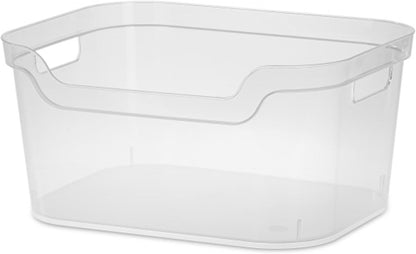 Sterilite 7 x 11 x 14.25 Inch Polished Open Scoop Front Storage Bin with Comfortable Carry Through Handles for Household Organization, Clear (6 Pack)