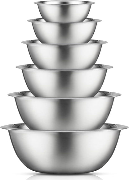 JoyJolt Stainless Steel Mixing Bowl Set - 6 Piece Nesting Bowls, 5qt to 0.5qt, Ideal for Kitchen, Cooking, Baking and Storage
