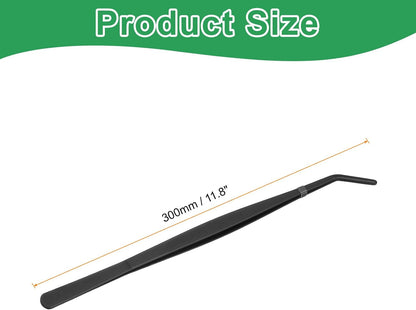 HARFINGTON Stainless Steel Tweezers 4.9 Inch Precision Tweezers with Curved Serrated Tip Multi-Purpose Kitchen Tongs for Cooking Gardening Repairing Craft, Black