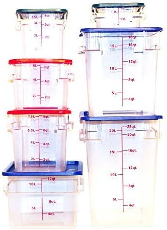 Tiger Chef 18 Quart Commercial Grade Clear Food Storage Square Polycarbonate Containers With Blue Lids 4 Pack