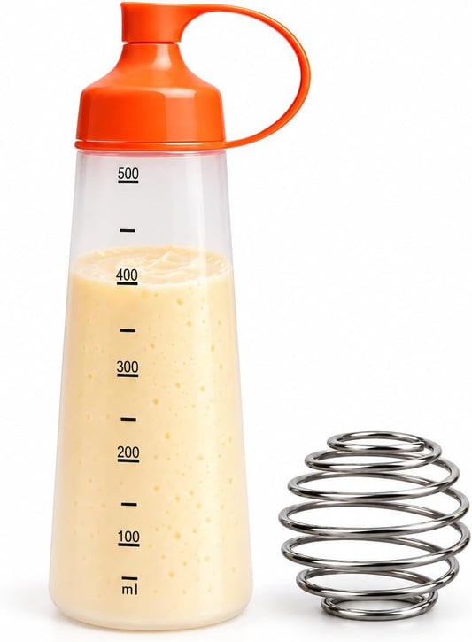 Pancake Batter Dispenser, 550ml Mixer Bottle with Whisk Ball for Waffles