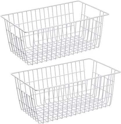 Slideep Wire Baskets Farmhouse Freezer Organizer Storage Bin Basket with Handles, Food Storage for Kitchen Cabinets, Pantry, Closet, Bedroom, Bathroom, Office 3 Pack