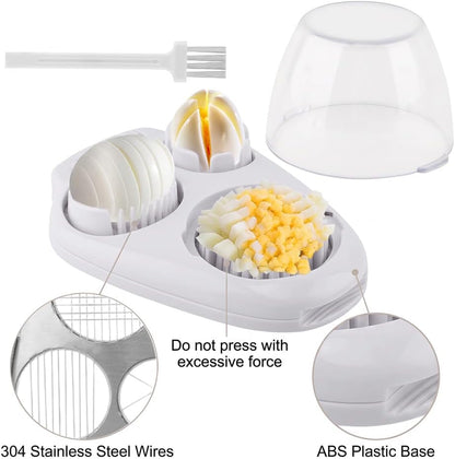 3-in-1 Egg Slicer for Hard Boiled Eggs, with Cleaning Brush