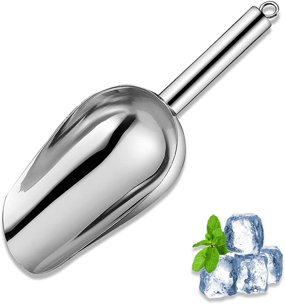 Metal Ice Scoop 6 Oz，Kitchen Ice Scooper for Ice Maker, Small Food Scoops for Bar Party Wedding Pet Dog Food, Stainless Steel Silver