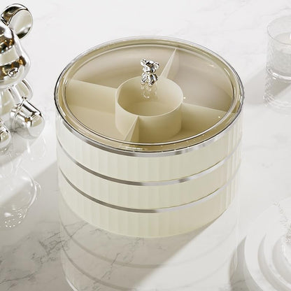 Rotating Snack Organizer with Lid,Accessible Luxury and High-End Snacks, Melon Seeds, Candies, Dried Fruits and Nuts Plate, Living Room Coffee Table, High-Looking Fruit Plate (Cream)