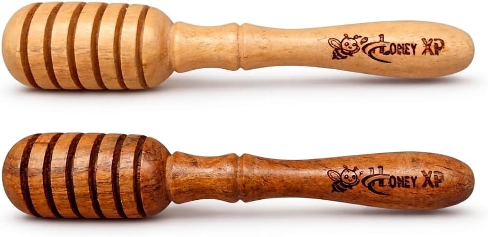 Premium Acacia Wood Honey Dipper Sticks Set of 2 – 6 Inch Food Grade Beeswax Polished Honey Wand Dispenser Server | Warp-Resistant Elegant Wooden Honey Drizzler for Jars Kitchen Use