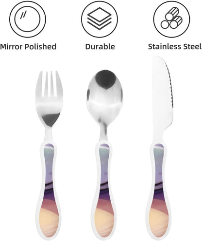 3-Piece Kids Silverware Set With Storage Case, Stainless Steel Reusable Children Safe Knife Spoon Fork Set Grim Reaper Children Flatware Set For Kids Lunch Box