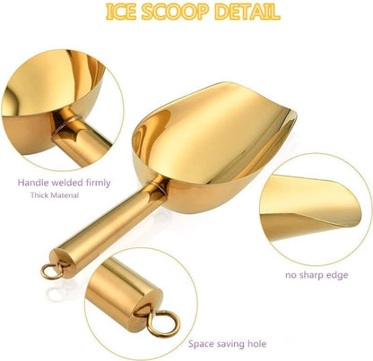 Stainless Steel Ice Scoop and Ice Tongs,Food Scoop Metal Ice Scooper&Buffet Clip for Home Bar Buffet Wedding Canisters, Easy Clean & Durable (gold)
