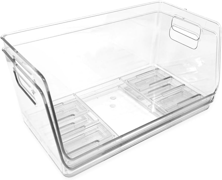 Isaac Jacobs 2-Piece (16" x 12" x 6.1") X-Large Wide Stackable Clear Storage Bins w/Open Front, Versatile Use, Set of 2, Desk, Office, Bathroom, Bedroom, Closet
