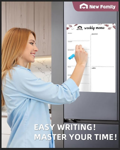 NewFamily Meal Planner for Fridge 16.8" x 11.4" Menu Board for Kitchen Magnetic Refrigerator Weekly Calendar | Grocery | Shopping List | Chore Chart | Dry Erase Board to Do