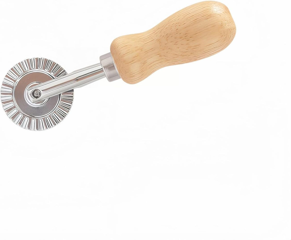 Pasta Maker Cutter Wheel - Pastry Cutter Wheel - Dough Ravioli Pizza Cutter Wheel for Home and Kitchen,Wooden Handle and Zinc Alloy Fluted 5.24"L x 1.3"W