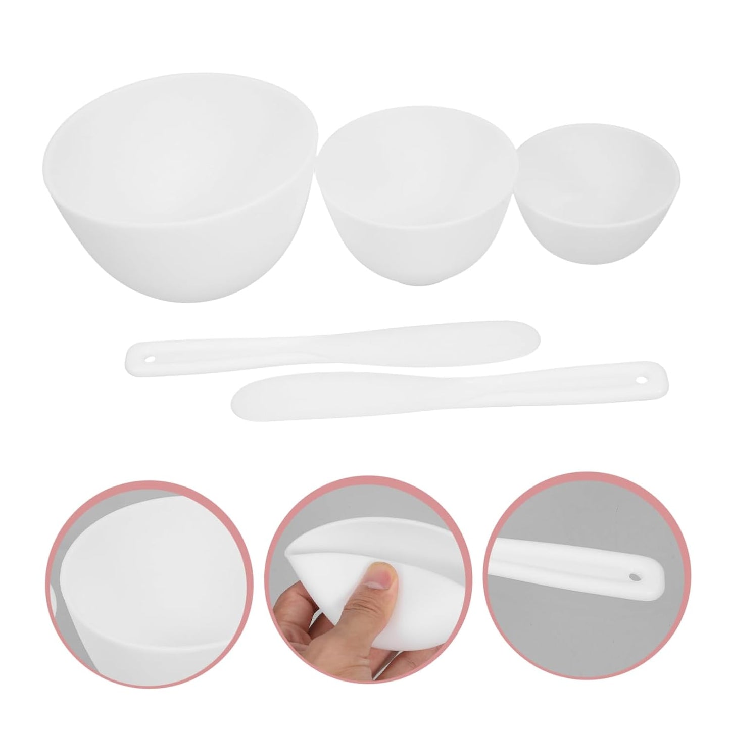 1set Facial Mask Mixing Bowl Set Silicone Bowls Mask Applicator for Diy Skincare White