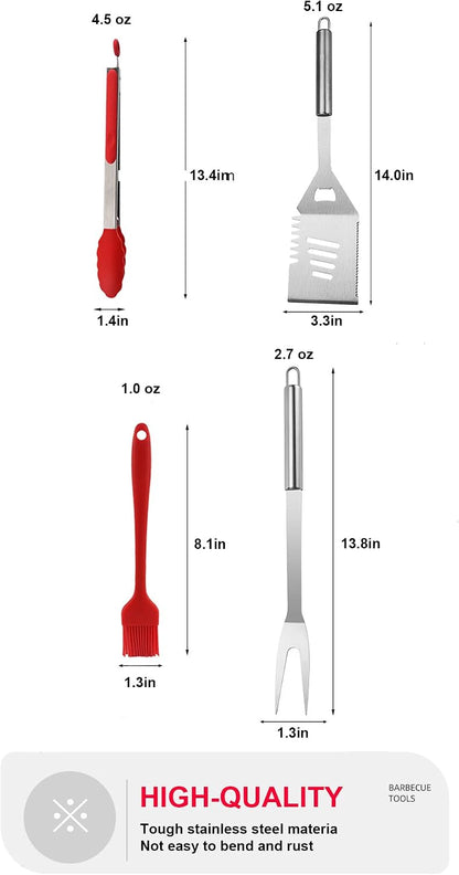 BBQ Grill Tool Set BBQ Accessories, Stainless Steel Grill Tools Grilling Accessories Grill Set Barbecue Grill Accessories for Outdoor Grill, Grill Utensils Grilling Tools Grilling Gifts for Men (4)