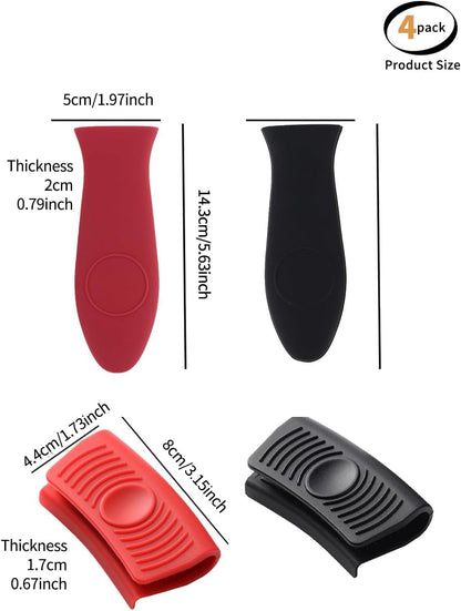 4PCS Silicone Pot Handle Cover，cast Iron Handle Covers，Lodge Silicone Handle for cast Iron Skillet