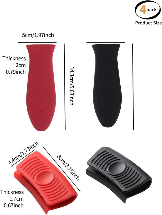 4PCS Silicone Pot Handle Cover，cast Iron Handle Covers，Lodge Silicone Handle for cast Iron Skillet