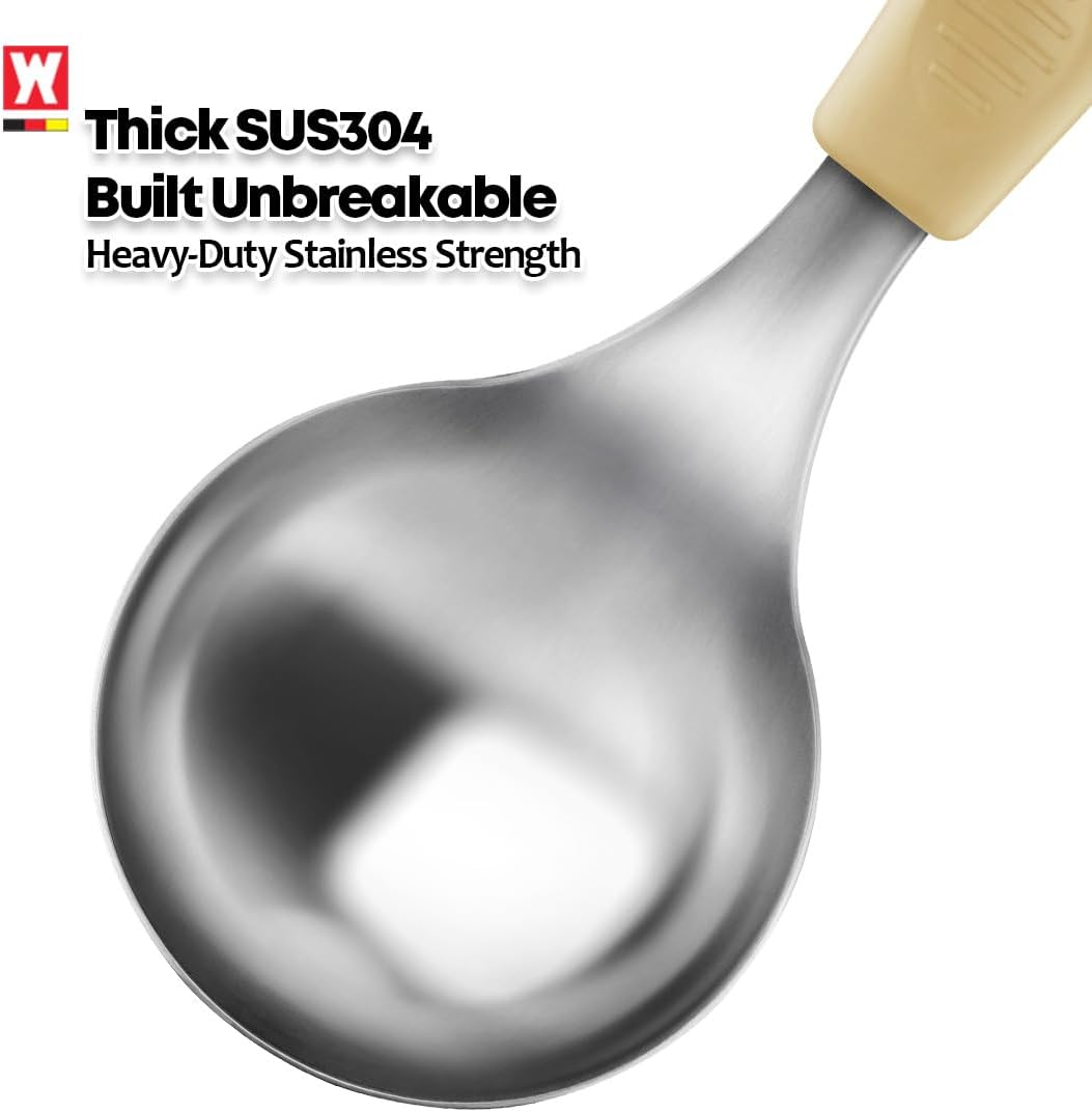 Short Stainless Steel Ladle 220mm (8.6”) – SUS304 Thick Deep Bowl Head with Soft-Grip Silicone Handle – Lightweight Mini Soup & Serving Spoon for Cooking – 5 Color Options (Gray)