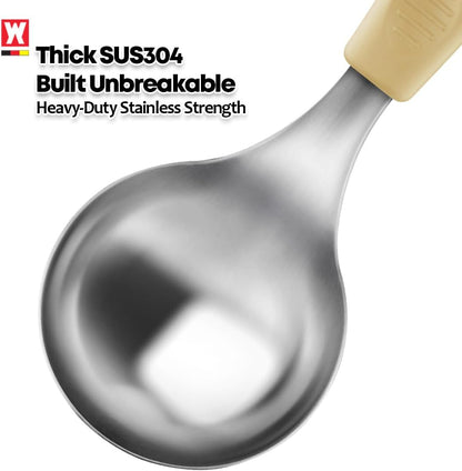 Short Stainless Steel Ladle 220mm (8.6”) – SUS304 Thick Deep Bowl Head with Soft-Grip Silicone Handle – Lightweight Mini Soup & Serving Spoon for Cooking – 5 Color Options (Gray)