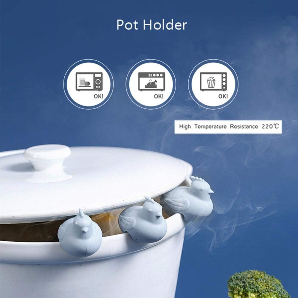 Silicone Pot Lid Lifters, Cute Animal Heat Resistant Pot Lid Rack Holder Clips, Spill- Proof Steam Vent Stand for Soup Pots Saucepan(Pig)