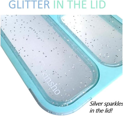 Small Snack Containers for Kids Toddlers - 3 Compartments (Set of 2) - Leak-Proof Reusable Boxes with Lids - BPA-Free Plastic Mini Bento Lunch Box - Holds 2 Cups Capacity (Pastel Blue+Teal Sparkle)