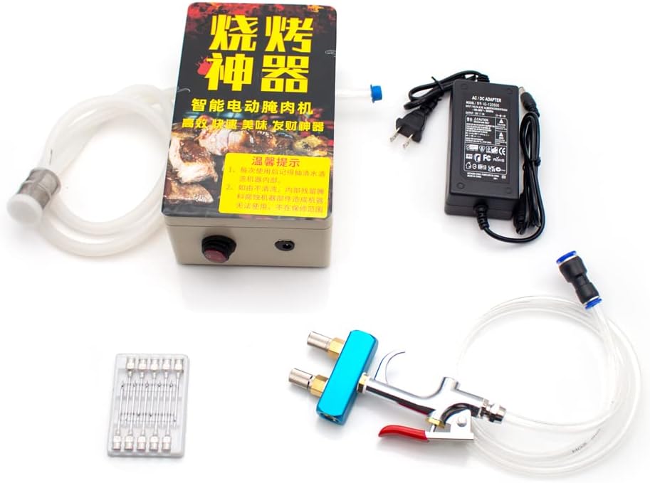 High Pressure Electric Bacon Pump Gun, Meat Saline Syringe Pump Food Grade Electric Injector Meat Processor 60W with 10Pcs Needle (Three Needle)