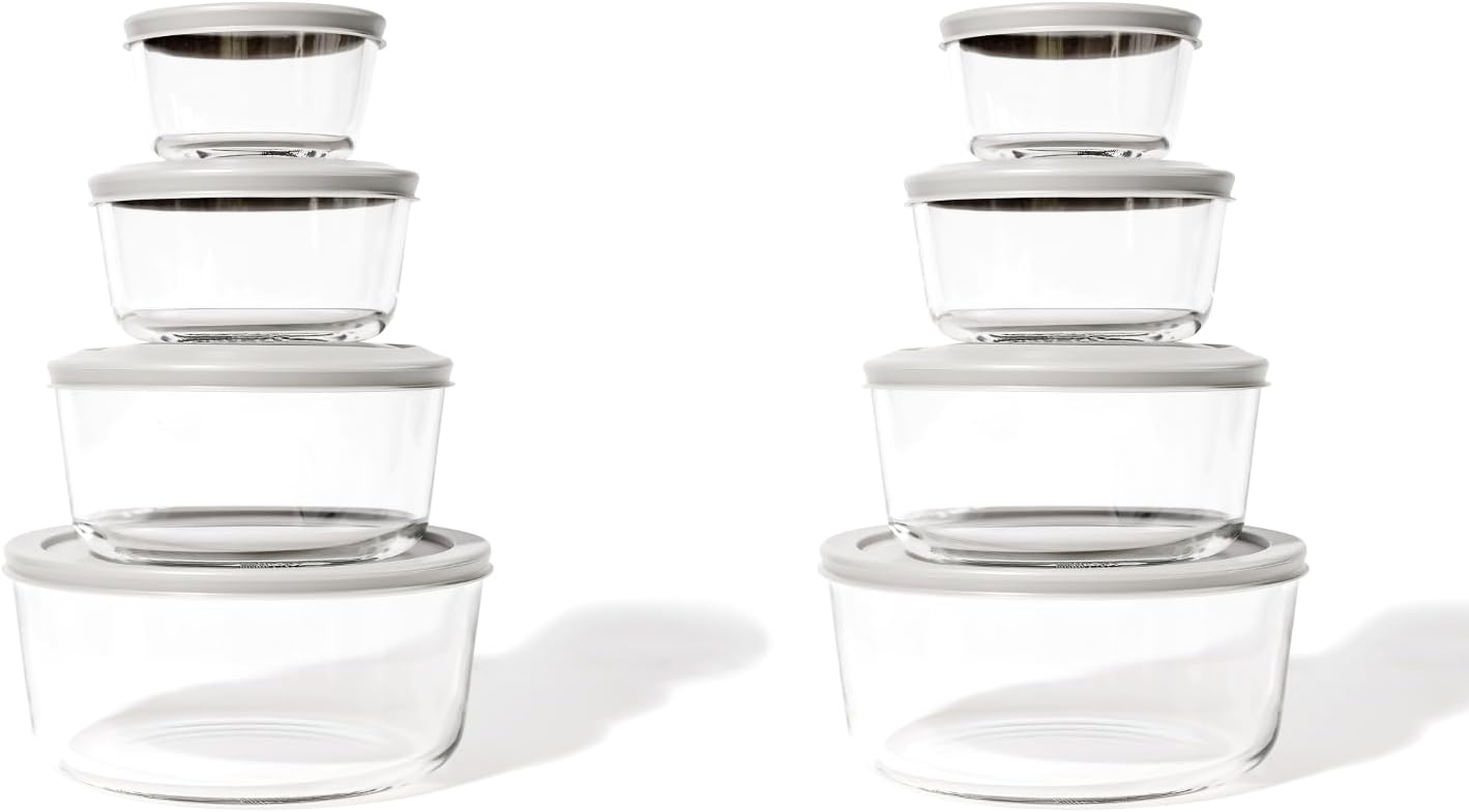6-Piece Glass Food Storage Containers Set (3 Containers + 3 BPA-Free Lids) | 2-Cup, Leakproof | Microwave, Freezer, Oven & Dishwasher Safe | Ideal for Meal Prep & Pantry Organization, Pistachio