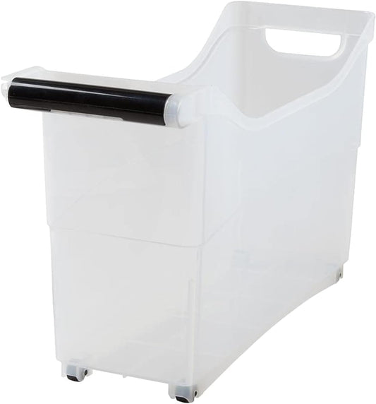 Storage Bin with Handle and Rolling Wheels for Kitchen Organization Plastic - Black