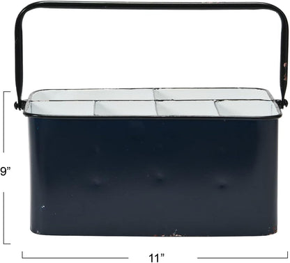 Creative Co-Op Farmhouse Metal Storage Caddy with 6 Compartments and Handle, Distressed Blue and White