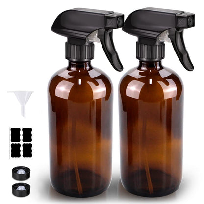 Bontip Glass Spray Bottle 16 oz for Cleaning, Plants (2 Pack, Amber)