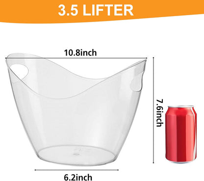 Ice Bucket,Clear Plastic 4 Liter Storage Tub,Beer Bucket Beverage Chiller Bin for 2 Wine,Champagne Bottles,Drink Bucket (Clear,1pack)