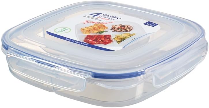 LOCK & LOCK Easy Essentials On The Go Meal Prep Lunch Box, Airtight Containers with Lid, BPA Free, Square (4 Section) -29 oz, Clear