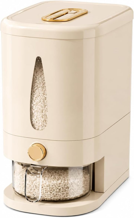 Airtight Rice Dispenser, 11lbs/22lbs Dry Food Storage Container with One-Touch Dispensing, Moisture-Proof Grain Bin with Measuring Cup for Kitchen, Countertop Organization