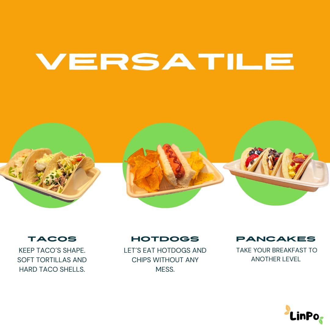 Disposable Taco Holder- 25 pack Biodegradable Taco Plate- Taco Kit, Taco Party Supplies,Taco Tray,Taco Boats, Taco Tuesday Kit, Tuesday lazy.