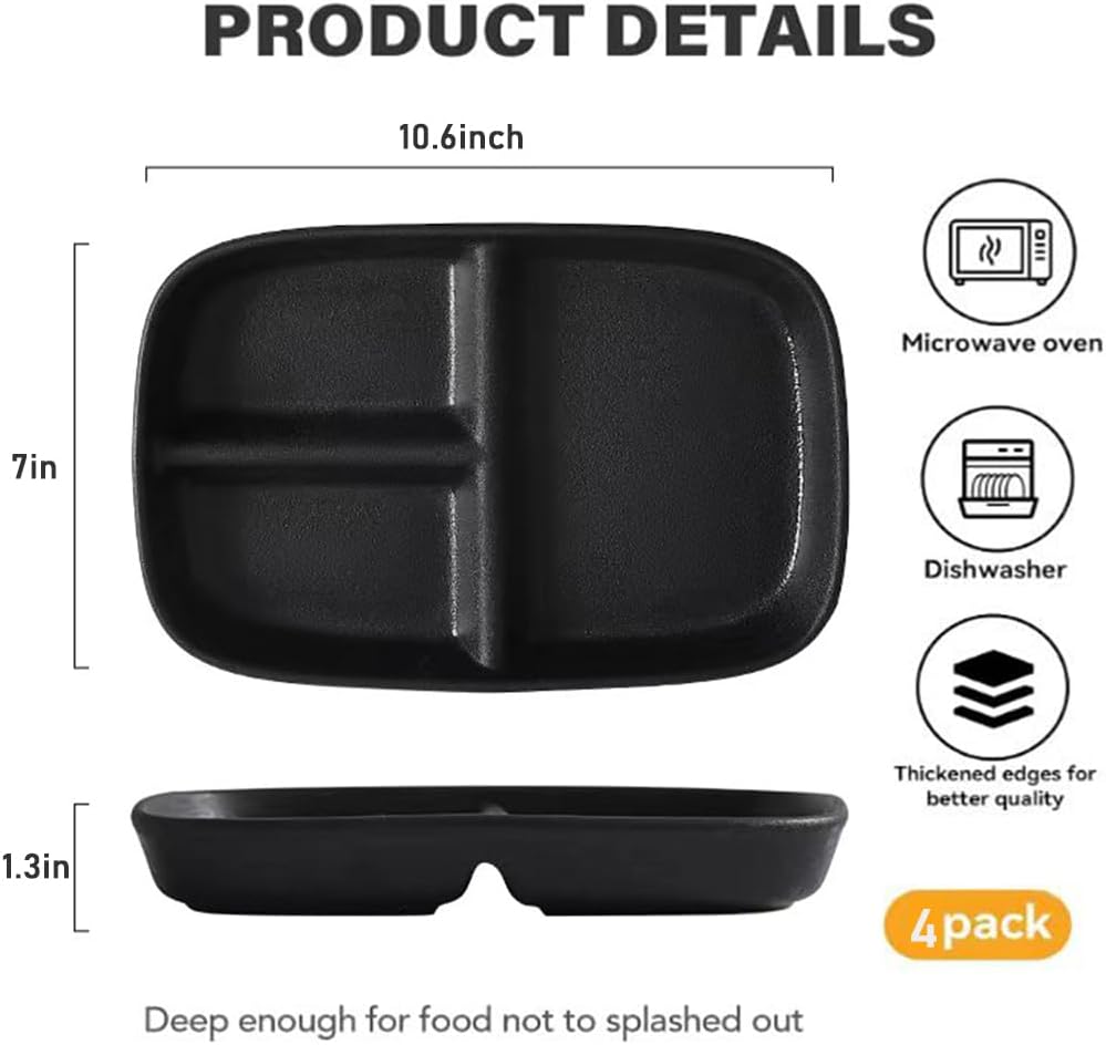 Divided Plates 10.5 Inch for Adults, Portion Control Bariatric Plate, Wheat Straw Plates with 3 Compartments, Unbreakable Reusable Portion Control Plates, BPA Free(4PCS) (INS Series-4PACK)