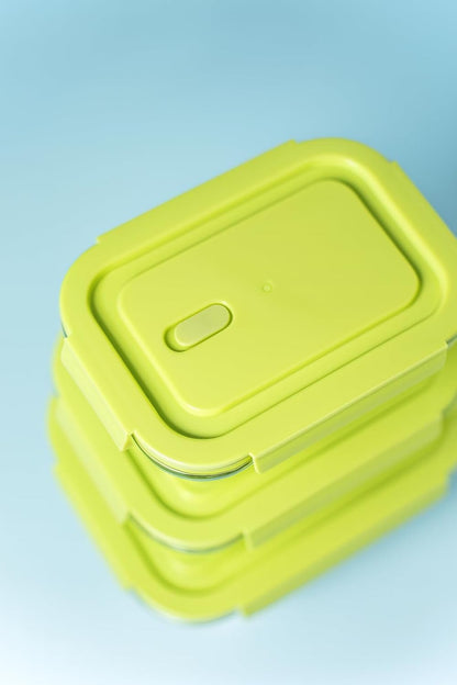 Glass Food Storage Container Set, 3 Piece, Rectangular with White Lids, 13.9oz/23.6oz/35.1oz Capacity, Stackable Meal Prep Containers