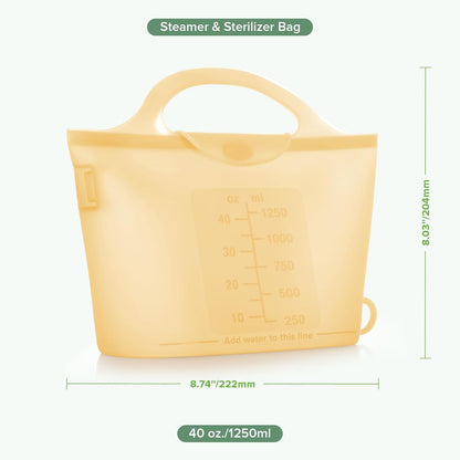 Haakaa Silicone Microwave Steamer & Steriliser Bag, 70oz/2000ml Large Capacity Reusable Steaming Bags for Baby Bottles, Breast Pump, Accessories, Pacifiers,Teethers, Great for Home&On The Go, Grey/1PC