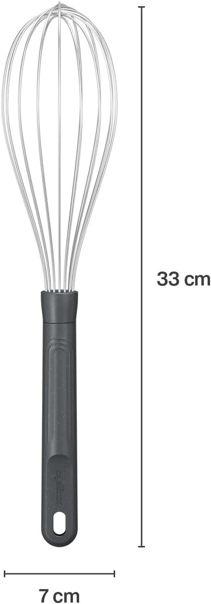 Zyliss Flat Whisk, Sustainable Wheatstraw/Nylon, Cooking Whisk forr Cooking and Serving with Heat Resistant Silicone Head, Beluga Grey, 11.9" x 2.8", Dishwasher Safe, 5 Year Guarantee