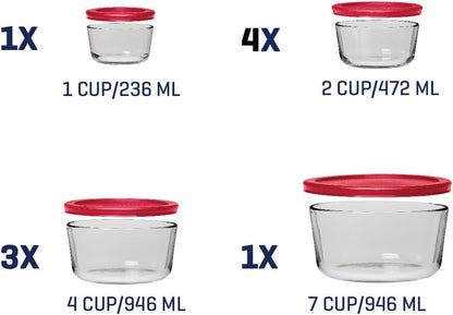 Anchor Hocking 12 Piece Glass Storage Containers with Lids (6 Glass Food Storage Containers & 6 Navy Blue SnugFit Lids)