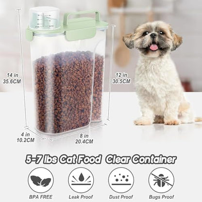 LEAWALK 5-7Lbs Dog Cat Food Storage Container with Upgraded Large Nozzle BPA-free, 4 Snap Seals Plastic Pet Food Storage Containers with Handles are Easy to Clean and Carry