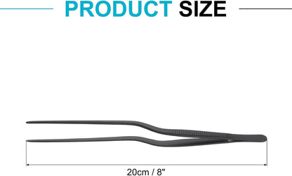 uxcell Kitchen Tweezers Stainless Steel, 10 Inch Food Tongs Fine Cooking Tweezers Set Extra-Long Tweezer Tongs for Cooking Grill Baking BBQ, Black Clip