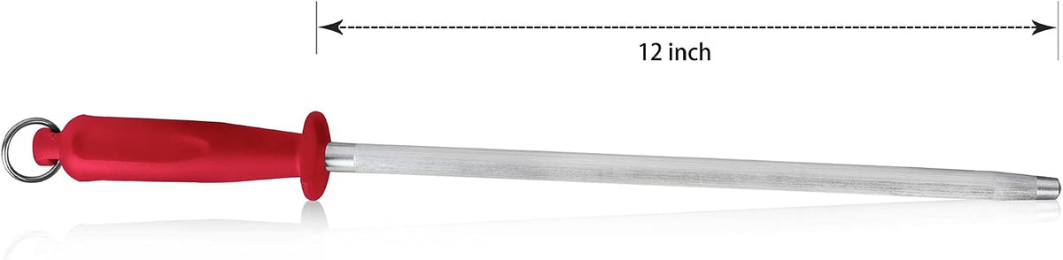 12-Inch Knife Sharpening Rod, Fine Carbon Honing Steel, Black Handle